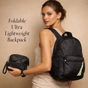 Black Foldable Ultra Lightweight Backpack Packable Travel Daypack